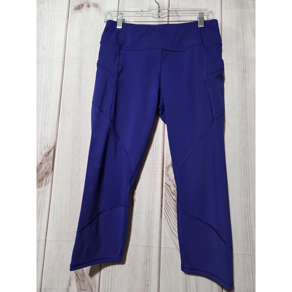 Athleta Leggings Womens Medium‎ Blue Mesh Capri Pockets Running Yoga Stretch